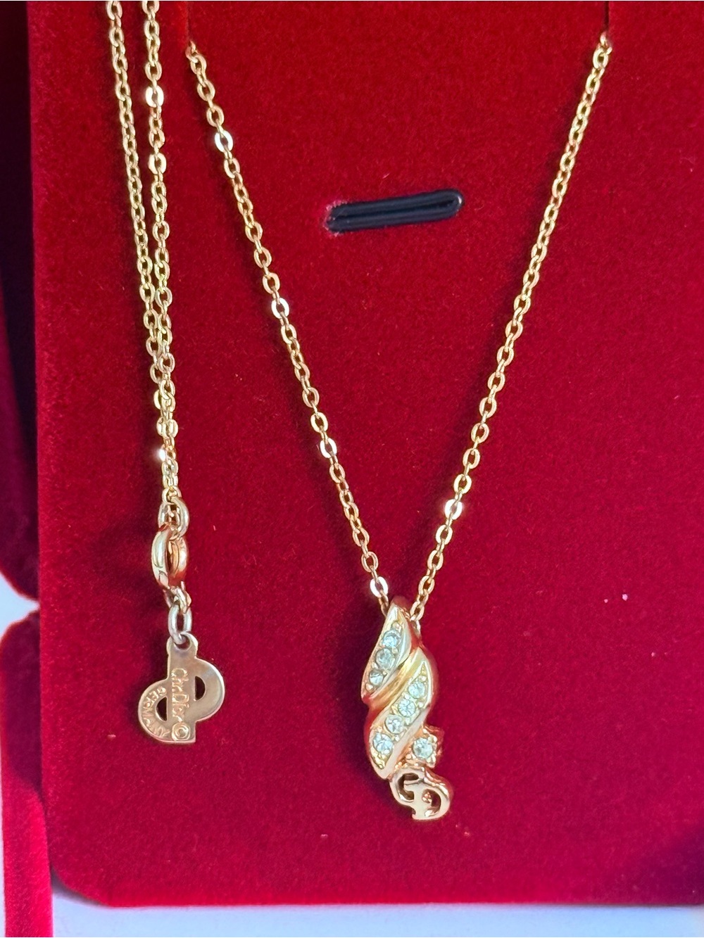 Christian Dior Vintage Crystal Swirl CD Logo Pendant Necklace 🌟 - Picture 3 of 11